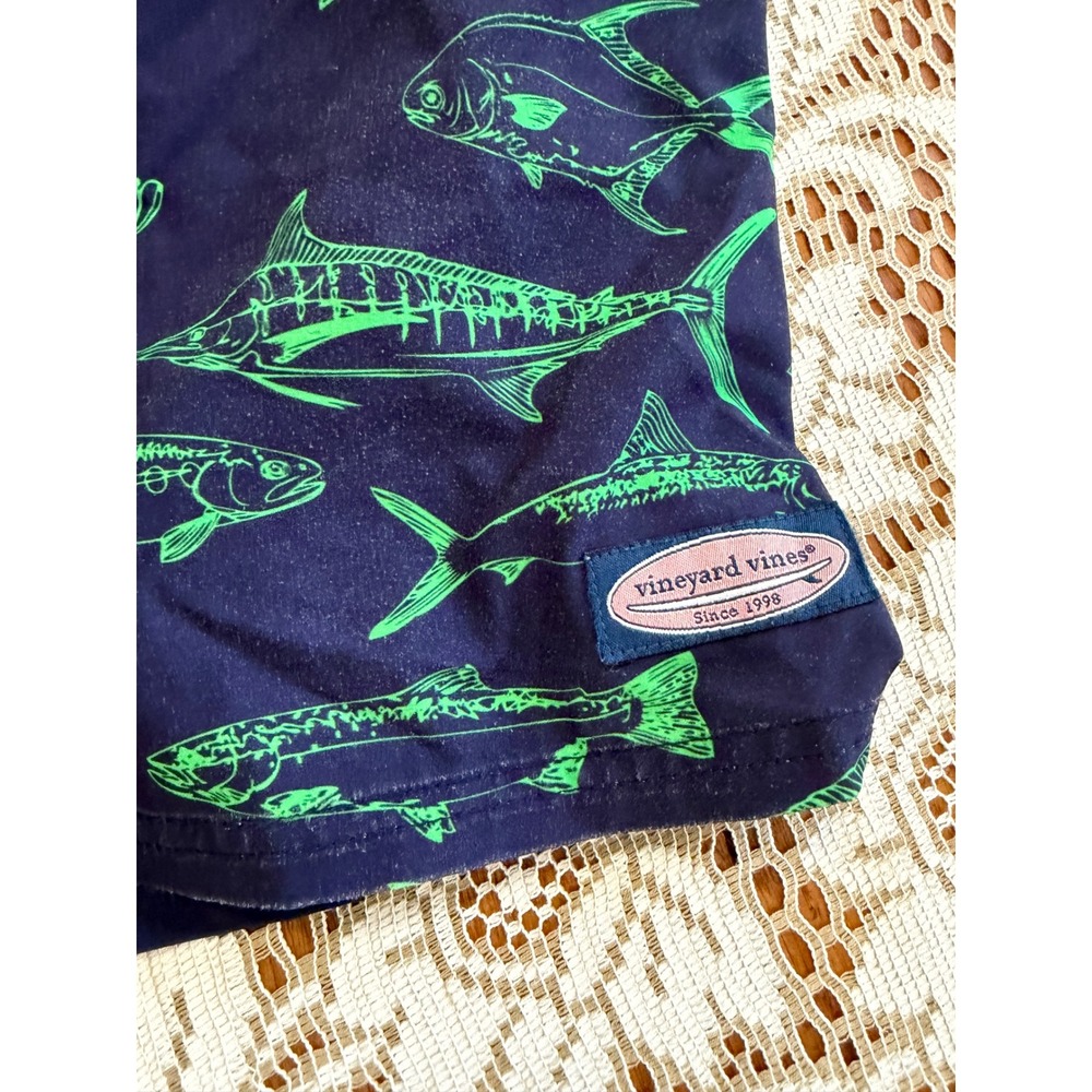 Vineyard Vines Mens Navy Neon Green Fish Swim Trunks Size S 7in Inseam